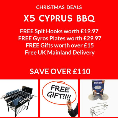 Christmas BBQ Bundle - Modern Greek Cypriot Foukou Rotisserie Charcoal X5 BBQ-Cyprus BBQ