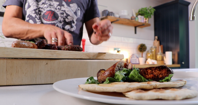 Sausages and Homemade Burgers with Simple Flatbreads