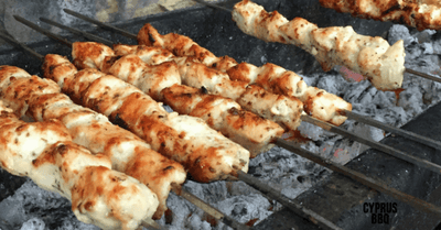 Chicken Souvlaki Kebabs Cooked on a Cyprus BBQ