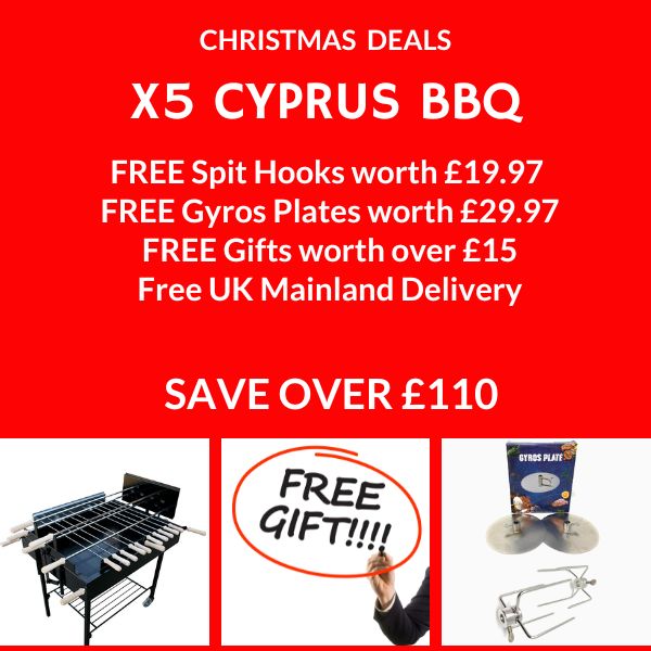 Modern Charcoal BBQ - Christmas BBQ Bundle - Modern Greek Cypriot Foukou Rotisserie Charcoal X5 BBQ