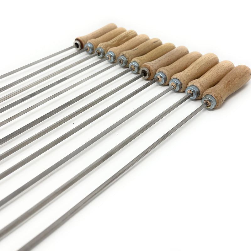 Set of 11 metal Souvlaki skewers with wooden handles