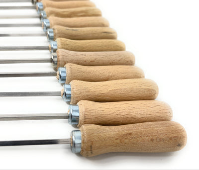 Set of metal Souvlaki skewers with wooden handles 11