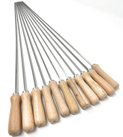 Set of metal Souvlaki skewers with wooden handles