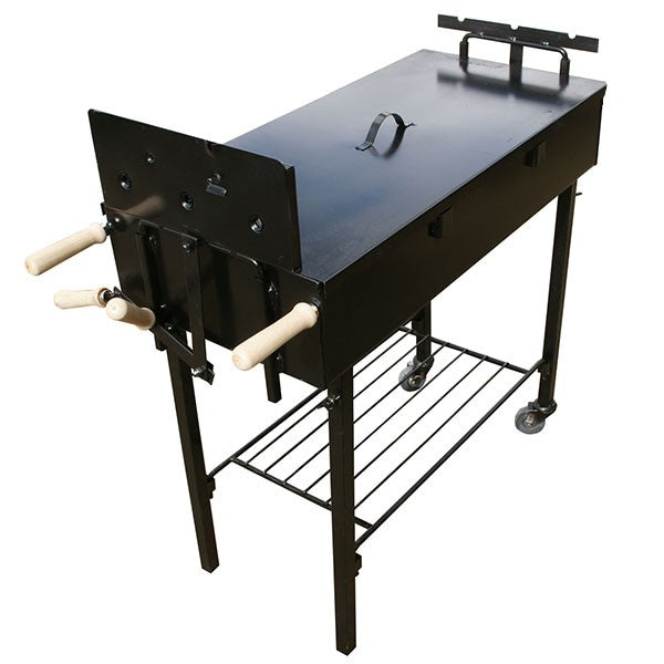 Modern Greek Cypriot Foukou Rotisserie Charcoal Deluxe BBQ in Black