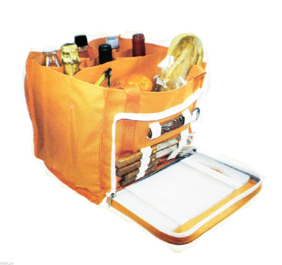 Picnic Set Orange Open Hamper Carry Bag with Various Accessories-Cyprus BBQ