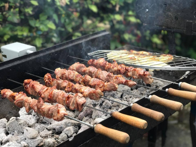 Traditional Greek Cypriot Foukou Rotisserie Charcoal Small BBQ in Blue-Cyprus BBQ