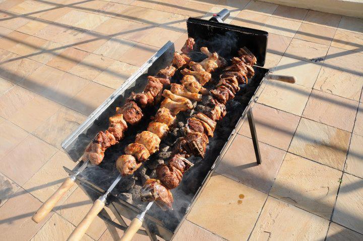 Modern Greek Cypriot Foukou Rotisserie Charcoal Large BBQ in Black-Cyprus BBQ