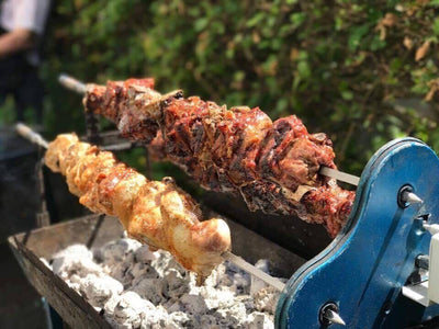 Traditional Greek Cypriot Foukou Rotisserie Charcoal Large BBQ in Blue-Cyprus BBQ