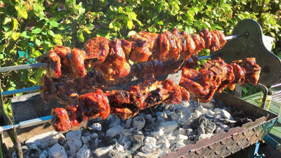 Traditional Greek Cypriot Foukou Rotisserie Charcoal Large BBQ in Blue-Cyprus BBQ